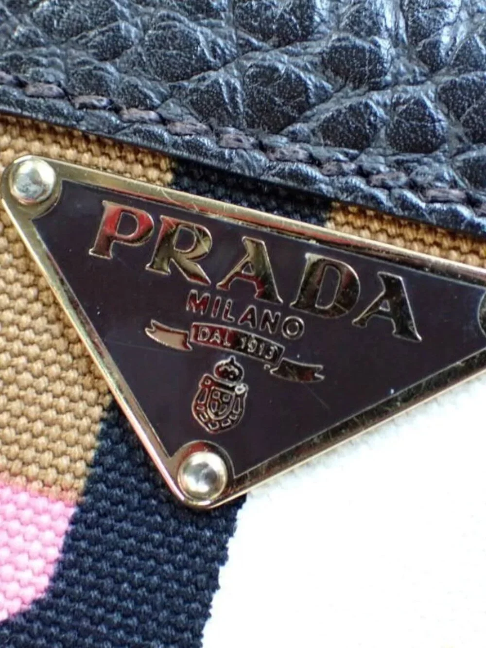 Prada Geometric Canvas & Deerskin Leather Tote